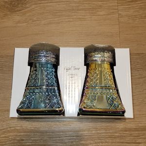 2 Piece 4 OZ Eiffel Tower Rainbow Luster Glass Salt And Pepper Shaker Set New